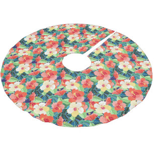 Färgrikt hibiskusmönster julgransmatta borstad polyester