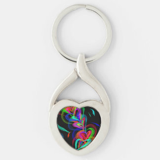 Färgrikt hjärtaklotter Keychain Twisted Heart Silverfärgad Nyckelring
