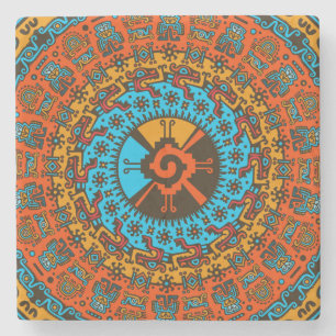 Färgrikt Hunab Ku Mayan symbol #7 Stenunderlägg