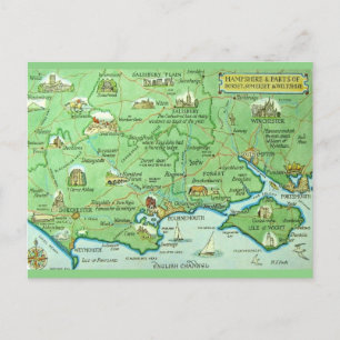 Färgrikt Illustrerad Karta Hampshire England Vykort