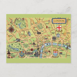 Färgrikt illustrerad karta över London England Vykort