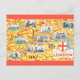 Färgrikt illustrerad karta över London England Vykort