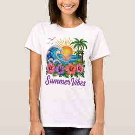 FÄRGRIKT JUWEL UTSEENDE SOMMARVÅGOR & BLOMMOR T SHIRT