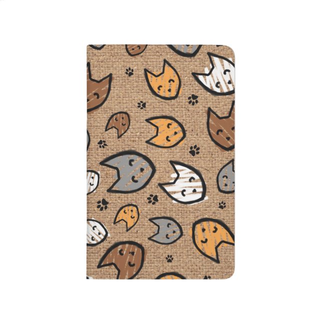 Färgrikt katt- och tassmönster på Burlap Anteckningsbok (Framsidan)