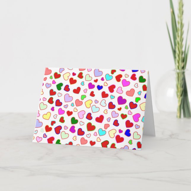Färgrikt mång- för hjärtor på vithälsningkort kort (Framsida)