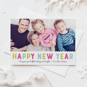 Färgrikt modernt typografigott nytt årfoto julkort