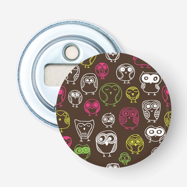 Färgrikt mönster för ugglaklotterbakgrund flasköppnare (Framsidan)