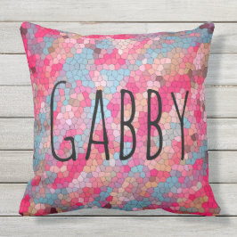 Färgrikt mosaiskt mönsterpersonlignamn utomhuskudde