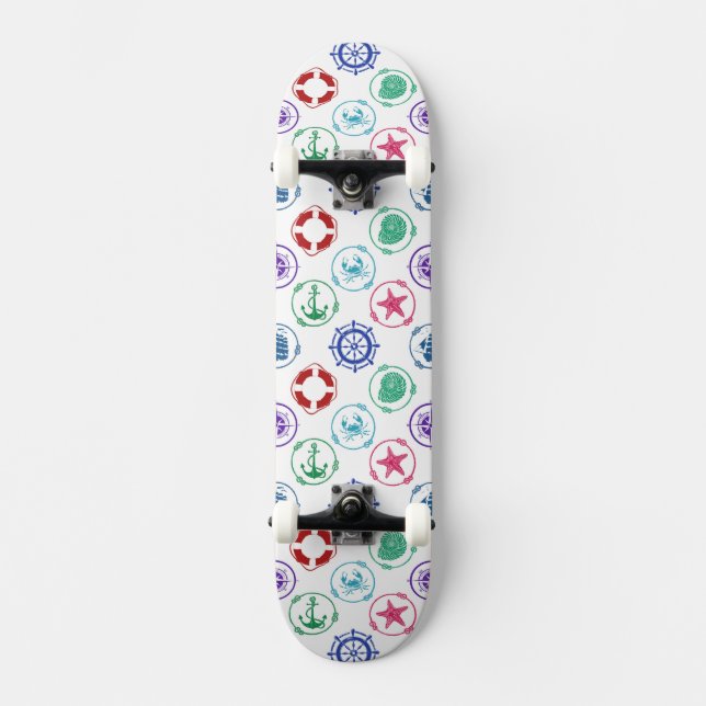 Färgrikt nautiskt mönster old school skateboard bräda 21,6 cm (Framsida)