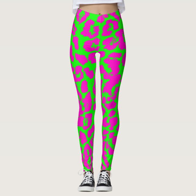 Färgrikt neonLeopardtryck Leggings (Framsida)