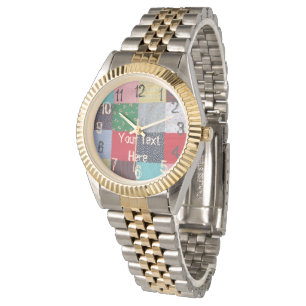 färgrikt patchworktyg kvadrerar stilfull vintage armbandsur