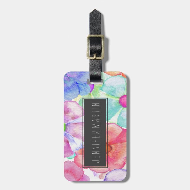 Färgrikt räcka målade vattenfärgblommor bagagebricka (Vertikal Framsida)