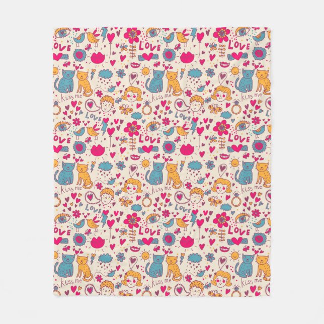 Färgrikt romantiskt mönster fleecefilt (Framsidan)