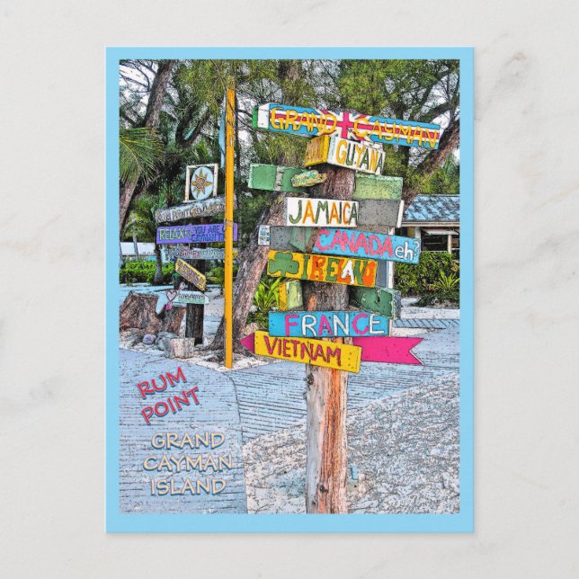 FÄRGRIKT SKYLT (LÄNDER) RUM POINT, GR.CAYMAN VYKORT (Framsida)