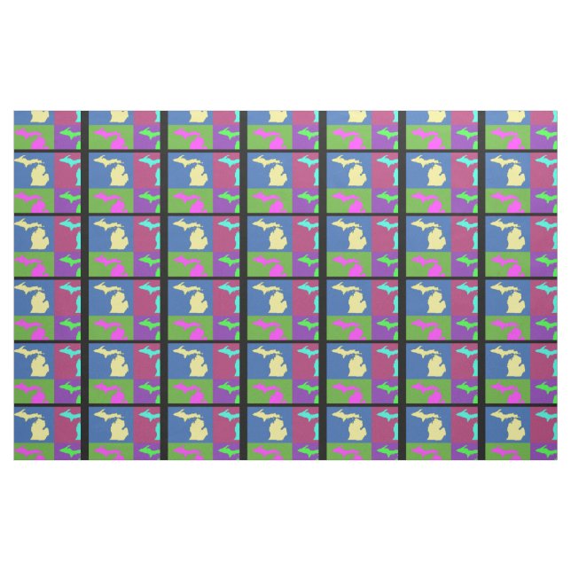 Färgrikt statligt av kartan för Michigan popkonst Tyg (Fat Quarter)