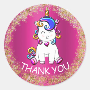 Färgrikt tack för glitterUnicornrosor Runt Klistermärke