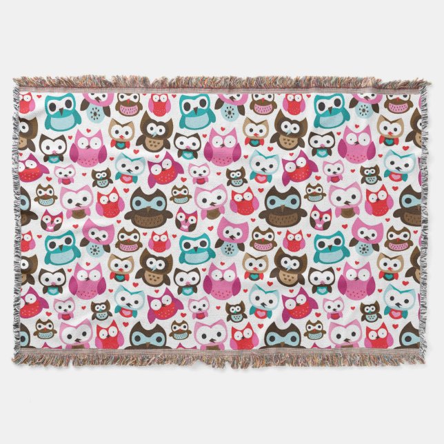 färgrikt ugglamönster filt (Framsidan)