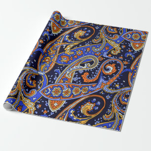 Färgrikt vintageblått- och orangePaisley mönste Presentpapper