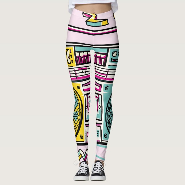 Färgritad funky Boombox-design Leggings (Framsida)