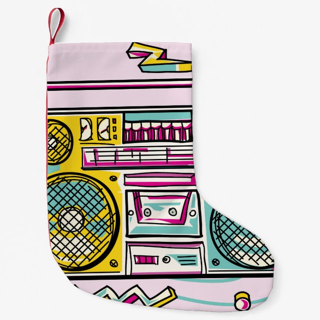 Färgritad funky Boombox-design Liten Julstrumpa (Framsidan)