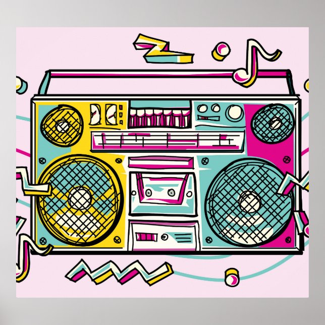 Färgritad funky Boombox-design Poster (Framsidan)