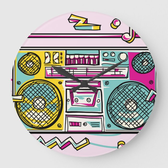 Färgritad funky Boombox-design Stor Klocka (Framsida)