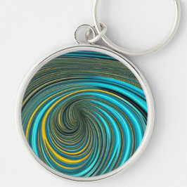 Färgritningsdesign för grönt Gult Spiral Rund Silverfärgad Nyckelring