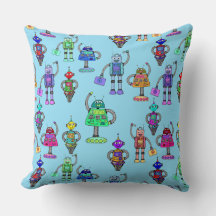 Färgrobotar i rött ljus på blå bakgrund