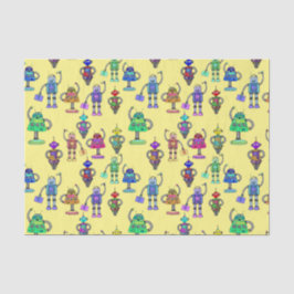 Färgrobotar i rött ljus på gultens bakgrund