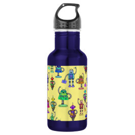 Färgrobotar i rött ljus på gultens bakgrund