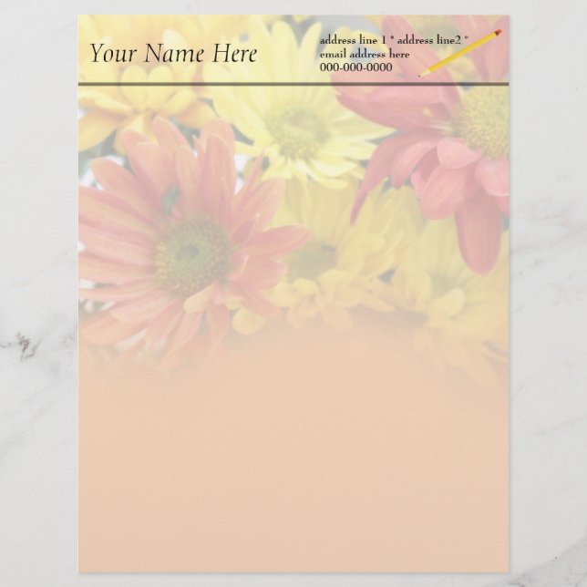 Färgröd, gult, orange daisy blommor bröllop brevhuvud (Framsida)