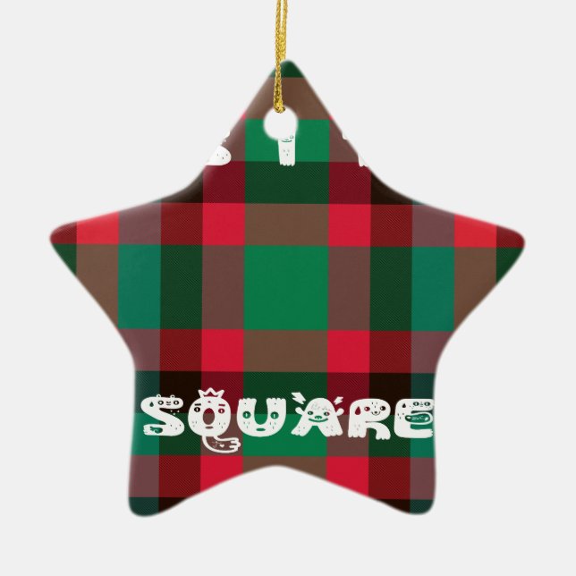 Färgröd och grönt tartan plaid design julgransprydnad keramik (Framsidan)