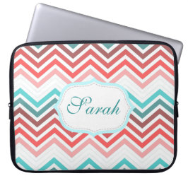 Färgröd, rosa, blå, teal chevron zigzag laptop sleeve