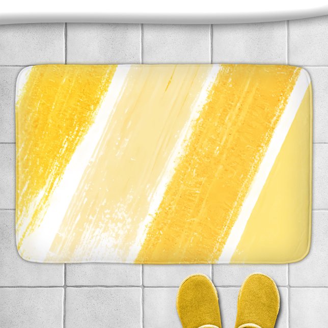Färgruta för gult med randomiserad färgruta badrumsmatta (Bath mat featuring a paint swatch in yellow, ocher and ivory colors)