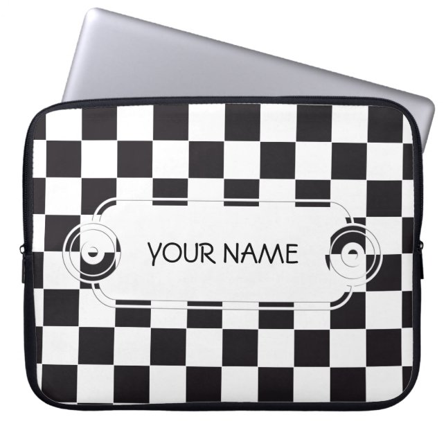 Färgruta Mönster - svart + din bakgrund Laptop Sleeve (Framsidan)