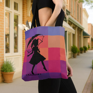 Färgruta Skriv ut med Umbrella Girl Tote Bag Tygkasse