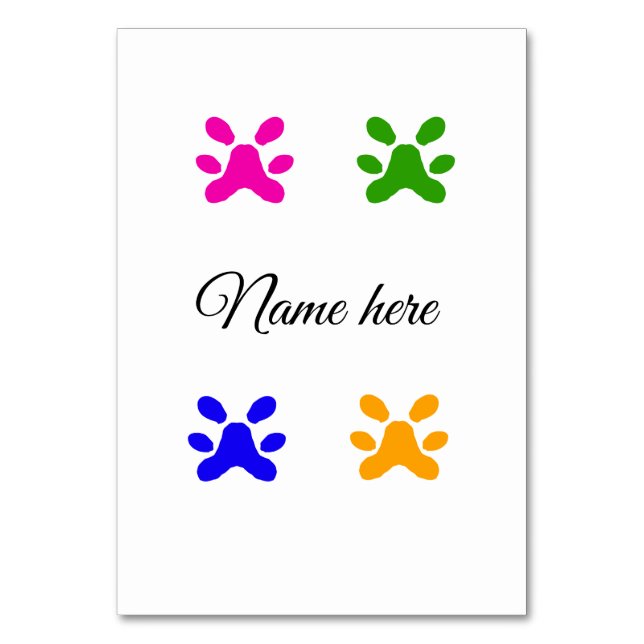 Färgsällskapsdjur med Hund tillsätt namn textdjur  Bordsnummer (Framsidan)