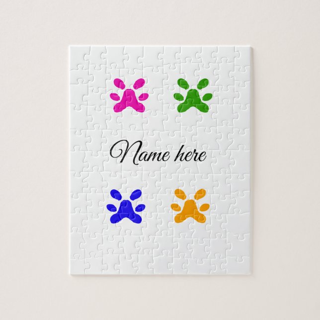 Färgsällskapsdjur med Hund tillsätt namn textdjur  Pussel (Vertikal)