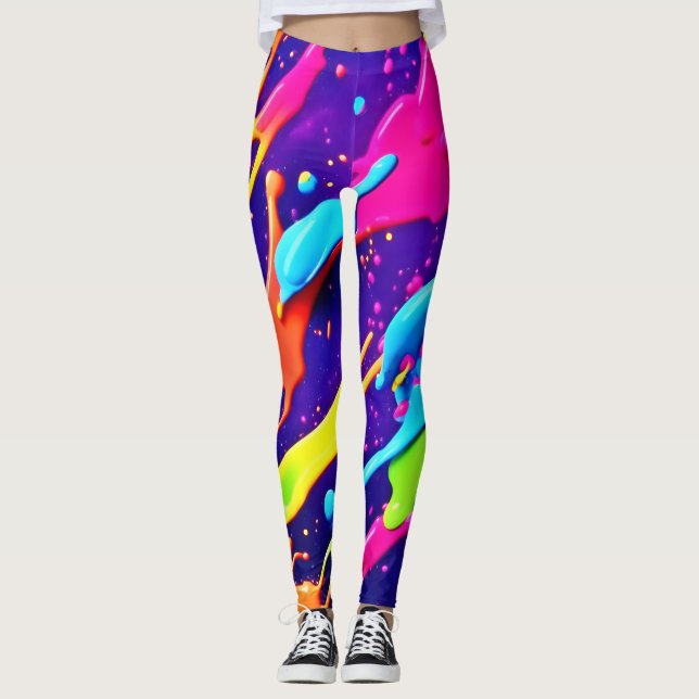 Färgschaos i Abstrakt Splatter Leggings (Framsida)