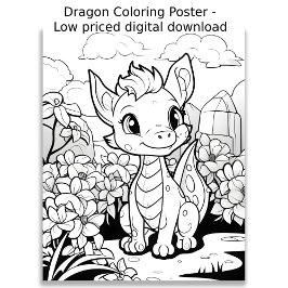 Färgsida - Cute Dragon, Färg eget Poster