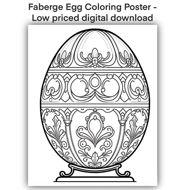Färgsida - dekorativ ägg, Färg eget Poster (Image of coloring page of a Faberge Egg available as 16” x 20” poster or digital download.)