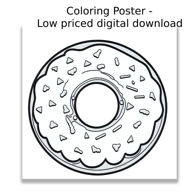 Färgsida - Donut, Färg din egen. Poster (Image shows a drawing of a donut ready to be colored in by the user.)