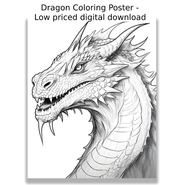 Färgsida - Dra, Färg eget Poster (Image showing coloring page of a dragon )