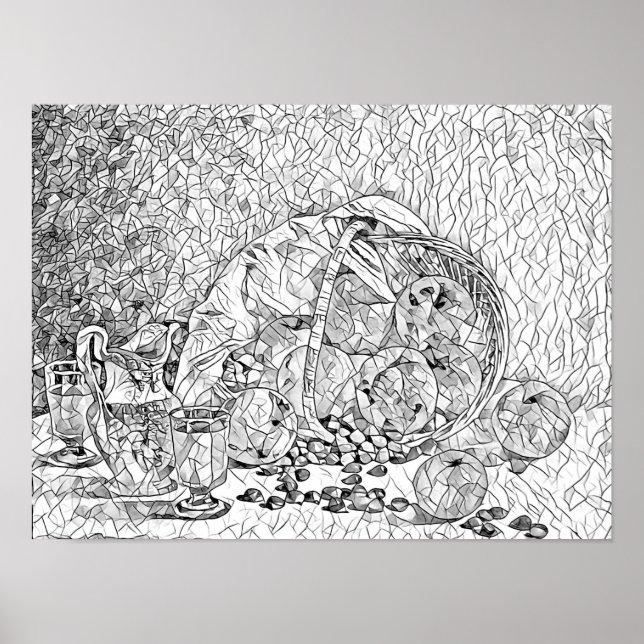 Färgsida för basket på vuxen för fruktens Abstrakt Poster (Framsidan)