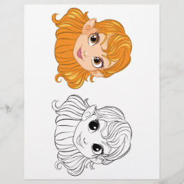 Färgsida för bläck-Tecknad-flickans huvud Reklamblad