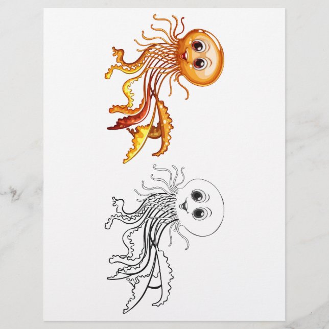 Färgsida för bläckfiskfärg för Cute tecknad Reklamblad (Framsidan)