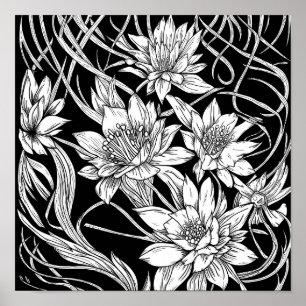 Färgsida för blomstra Bouquet-Blommigten Bläck Poster