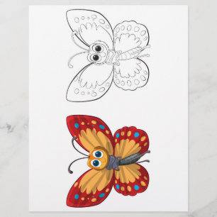 Färgsida för Cute Tecknad Butterfly Reklamblad