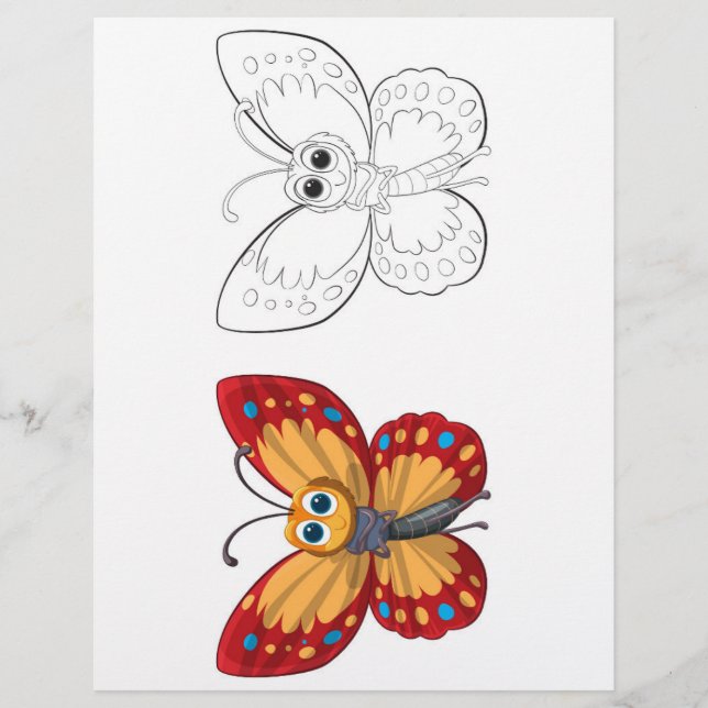 Färgsida för Cute Tecknad Butterfly Reklamblad (Framsidan)