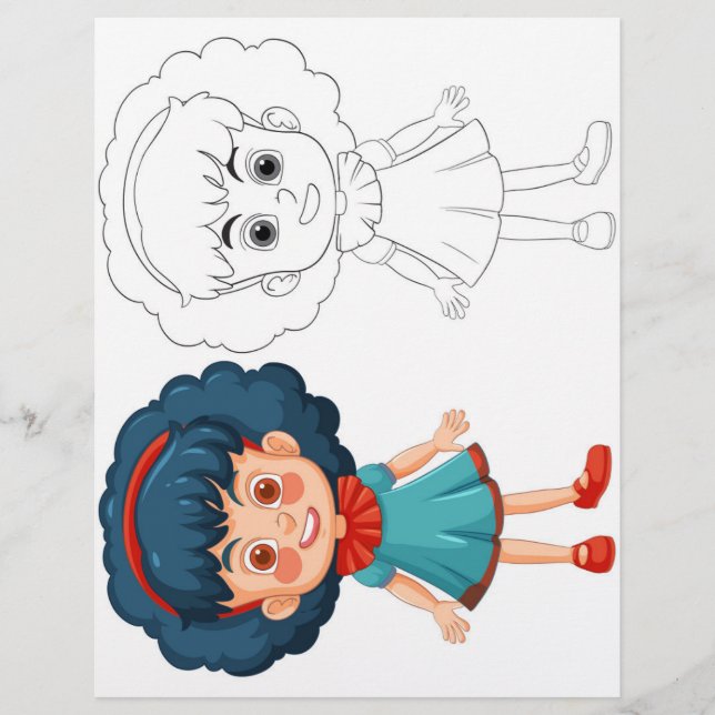 Färgsida för cute-Tecknad-flicka Reklamblad (Framsidan)